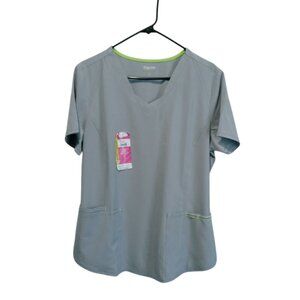 Scrubstar Women's V-Neck Ethical Fabric Scrub Top Ash Grey Neon Trim Size Large